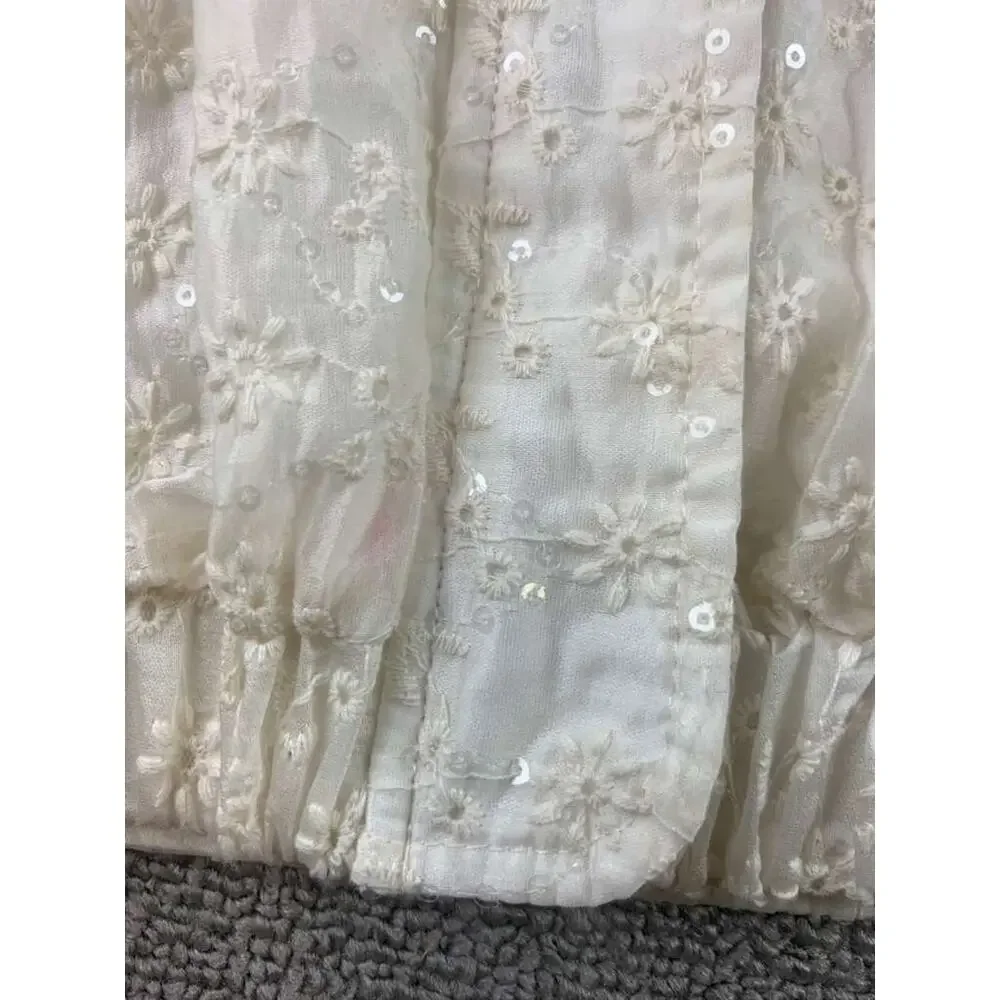 Zara Embroidered Jacket Kids13-14 Cream Floral Eyelet Bomber Elastic‎ Hem